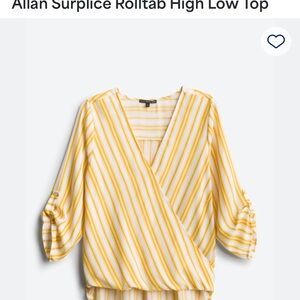 Yellow Striped Surplice Rolltab High Low Top